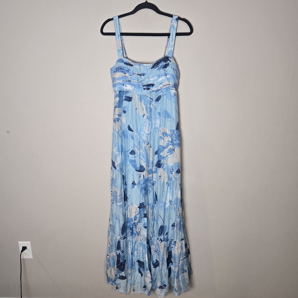 Abercrombie & Fitch Women's Blue White Floral Tiered Maxi Dress Sz M Cottage